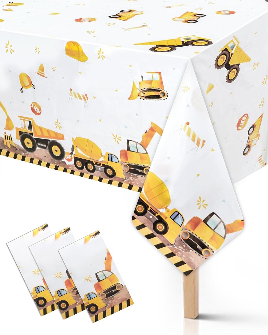 3 Pcs Construction Party Tablecloths - 54" x 108" Dump Truck & Excavator Themed Table Covers for Boys Birthday, Baby Shower & Indoor Outdoor Events - Waterproof Plastic